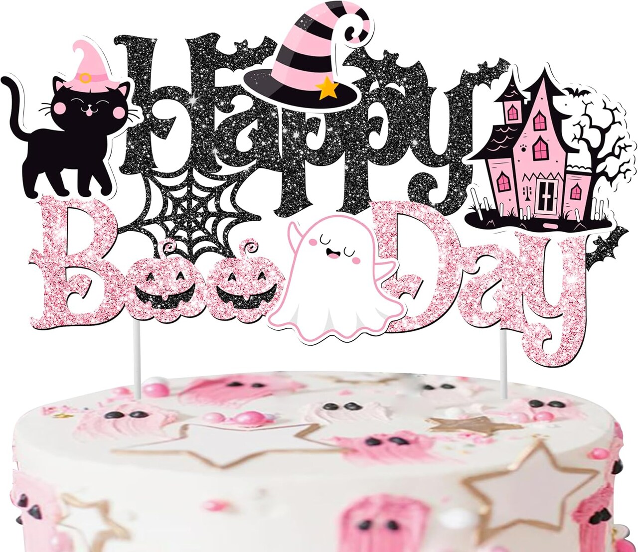 “Happy Boo Day” Cake Topper – Halloween Birthday Party Decoration with Ghost, Pumpkin & Bat Theme for Girls, Baby Showers & Spooky Celebrations